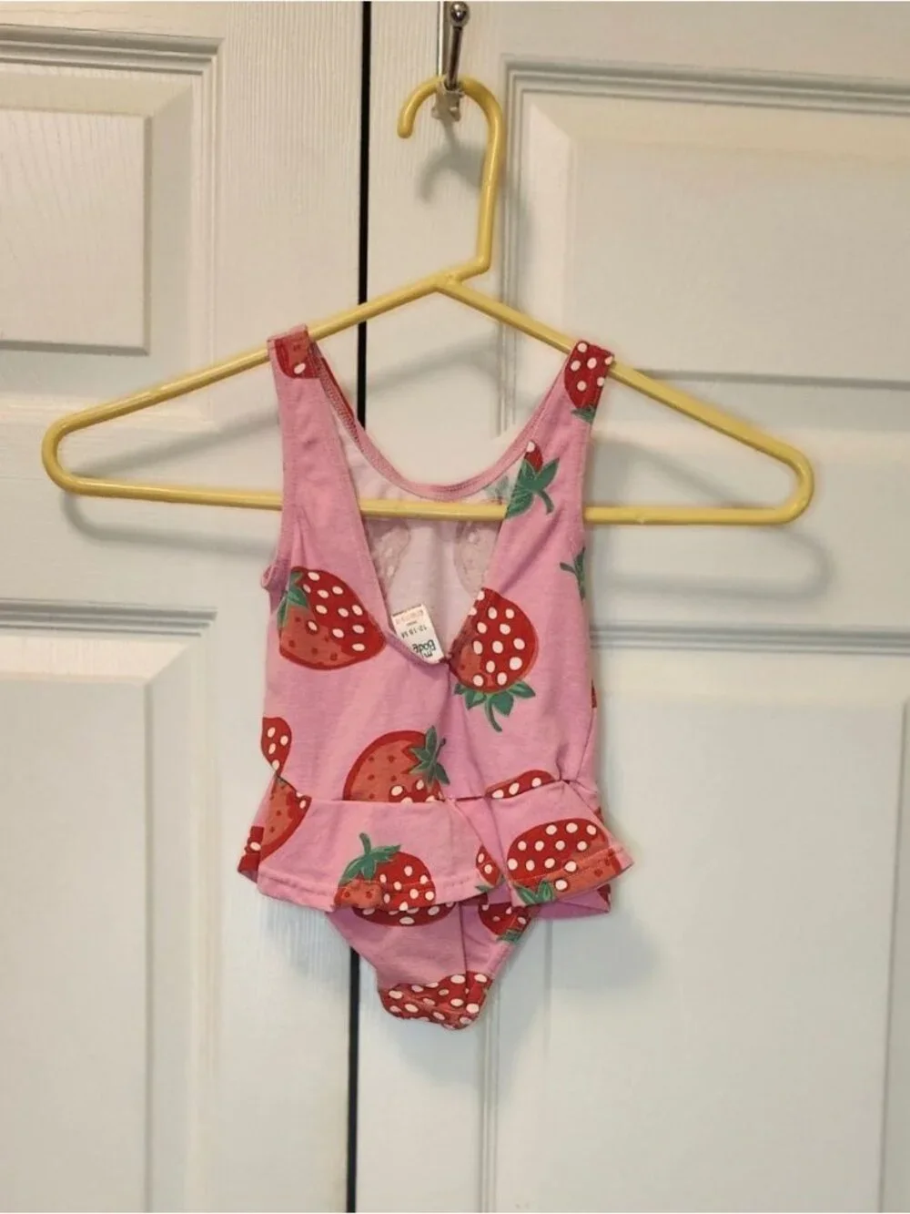 Toddler Girl Mini Boden Pink Red Strawberry Ruffle Bathing Suit Size 12-18 Month